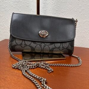 Coach Chain Crossbody In Metallic Signature Canvas And Leather With Turnlock